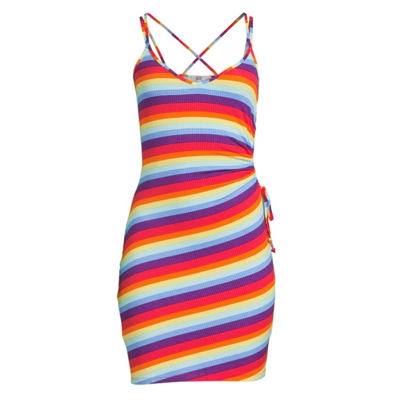 🆕 Double Strap Pride 🌈 Ruched Front Mini Dress - Picture 1 of 6